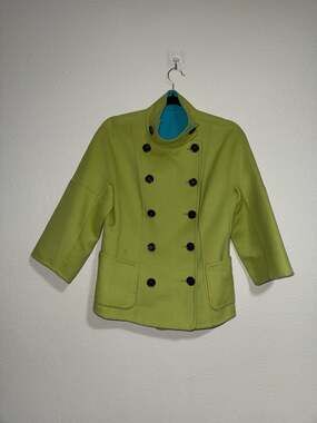 Per Se Reversible Wool Angora Lime Green and Teal Blue Pea Coat Jacket